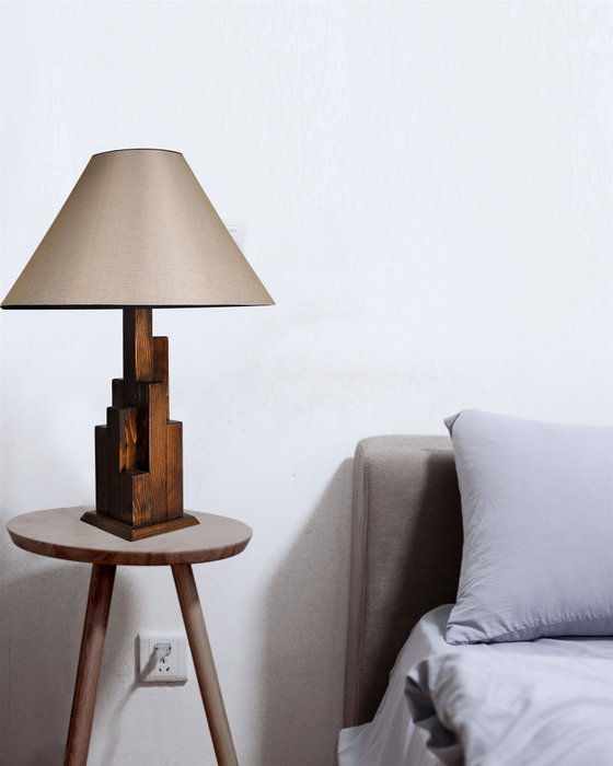 Opviq Lámpara de Mesa de Madera Color Nogal con Pantalla de Tela Opviq Lámpara de Mesa de Madera Color Nogal con Pantalla de Tela